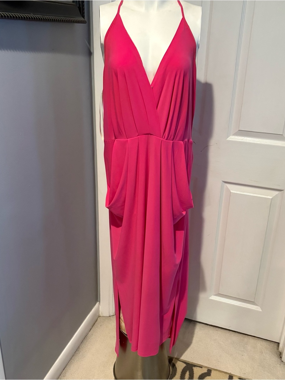 BCBGeneration Hot Pink Deep V Spaghetti Strap Maxi Dress S/XL